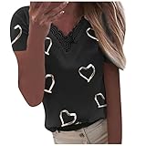 Eaylis Frauen Teen Mädchen Herzen drucken Loose T-Shirt Valentinstag Elegant Oberteile Für Damen,Mode V-Ausschnitt Tops Langarm Shirt Pullover Sweatshirt Tops B