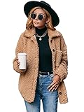 Tekaopuer Lamb Wool Windbreaker Mantel für Frauen, Big Revers doppelseitige Plüschjacke, lose Casual Fleece Top, khaki, 36