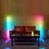 QJUZO RGB Stehlampe Dimmbar Mit Fernbedienung Modern Ecklampe LED Stehleuchte für Wohnzimmer Schlafzimmer Ecke, Farbwechsel Lichtsaeule Schwarz Kinderzimmer Standleuchte, Bunt Stimmungslicht,110