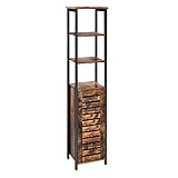 VASAGLE Hochschrank, schmales Küchenregal mit 3 Ablagen und Schrank, Bücherregal, hoher Beistellschrank, Industrie-Design, Wohnzimmer, Schlafzimmer, Flur, 37 x 30 x 167 cm, Vintage LSC37BX