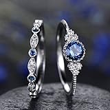 ROUNYY 2pc Mode Diamant Paar Ring, Kreative Luxus Eleganz Paar Ringe Schmuck Zubehör Set, Strass Diamant Verlobungsringe Freundin Tochter Mutter Frauen Frau (Blue, SIZE9)