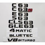 JIUHE Glanz schwarzer 3D-Embleme kompatibel mit Mercedes Benz W204 W205. Coupe C63 W212 W213 E63 W222 S63 CLS63 GLC63 GLE63 AMG 4MATIC V8 BITURBO Auto-Logo-Aufkleber. (Style : S 63)