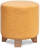 Gepolsterter Fußhocker, Fußhocker, rund, Kunstleder, Sitzauflage, Massivholz, Wechselfußbank, Sitzhocker mit 4 Holzbeinen für Wohnzimmer, Schlafzimmer, Vintage-Sitzwerkzeug, Farbe: Schwarz, Größe: L