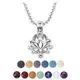 JSDDE Schmuck Aromatherapie Locket Anhänger Halskette mit Lavasteine Parfüm Kette Ätherische Öle Diffusor Halskette Hollow Käfig Medaillon Anhänger für Frauen Männer (Lotus)