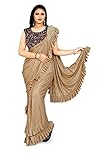 Goldene indische Importierte Designer-Bluse aus Lycra mit Rüschen, Sari, 1 Minute, Party-Sari, Pailletten-Bluse, 560, goldfarben, X-Larg