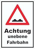 HB-Druck Schild Achtung unebene Fahrbahn A1 Rückseite selbstkleb
