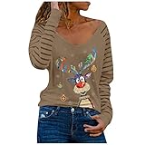 Weihnachten schwimm Oberteil Damen Damen blusen elegant festlich Baseball Shirt Damen Bluse braun Norweger Pullover Baseball Shirt Damen Pullover Damen floryday Pullover weihnachzspulli D