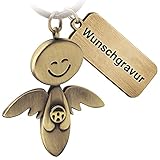 FABACH Schutzengel Schlüsselanhänger Smile mit Lenkrad und persönlicher Wunschgravur - Edler Engel Anhänger aus Metall - Geschenk Glücksbringer eigene Gravur - Wunschtext individuell g