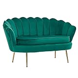FineBuy Design 2-Sitzer Sofa Samt Grün 130 x 84 x 75 cm | Kleine Couch für Zwei Personen | Moderne Polstergarnitur Schmal mit goldenen B