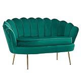 FineBuy Design 2-Sitzer Sofa Samt Grün 130 x 84 x 75 cm | Kleine Couch für Zwei Personen | Moderne Polstergarnitur Schmal mit goldenen B