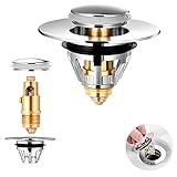 Universal Edition Stainless Steel Bullet Core Push Type, Push-Type Bounce Core Pop Up Bathroom Ablaufgarnitur Waschbecken, with Basket Built-in Anti-Clogging Strainer for Drain Holes (1Pcs)