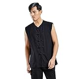 G-like Kampfsport Training Herren Weste – Traditionelle Chinesische Kampfkunst Kung Fu Tai Chi Wushu Qigong Trainingskleidung Uniform Tang-Stil Sommer Freizeitkleidung Sporthemd (Schwarz, S)