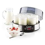 Klarstein Milchstraße - Joghurtbereiter, Joghurt-Maker, 7 x 190 ml, Geschmacksecht, Glas, Timer, automatische Abschaltung, Edelstahl, Silb