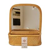 Made Terra Wandspiegel mit Aufbewahrungskorb, Regal-Organizer, Rattan, dekorativer Wandmontage, Hängespiegel, Korb für Dusche, Badezimmer, Make-up, Waschtisch, Küche, Speisek