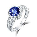 ANAZOZ 18K Weißgold Damen Ring 750, Weißgold 1.3 Karat Tansanit 0.3 Karat Diamant Verlobungsring Damen Eleganz Solitärring Größe 51 (16.2) AN4657 Echtschmuck