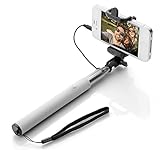 Wpro Selfiestick 3 Farben – Kabel – Teleskopstab |Zubehör|Fotos |Stick – Stab |iOS 5.0 Android OS 4.0 | weiß Selfie Stick mit Auslöser für Alle Handys 2017 [Verstellbare Länge 22cm - 100cm ]