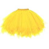 DresseverBrand Damen Petticoat 50er Rockabilly Jahre Retro Tutu Ballet Tüllrock Cosplay Crinoline Gold Small/M