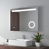 EMKE LED Badspiegel 80x60cm Badezimmerspiegel Wandspiegel mit 3-Fach Vergrößerung, Sensor-Schalter, Dig