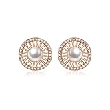 Beydodo Ohrringe Damen Vergoldet, Ohrringe Nickelfrei Sonnenblume mit Rund Perle Zirkonia Ohrringe Hochzeit Silber für Frauen M