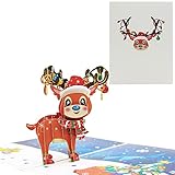 Ronfin 3D Weihnachten Pop Up Karte, Handgemachte Popup Weihnachtsgrußkarte, Lustige Weihnachtskarten, Winter Geburtstagskarte mit Weihnachtsmann, Rentier, Merry Christmas (Rentier)