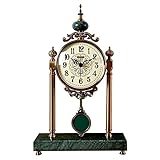 WECDS-E Kaminuhren, Massivholzregal Dekorative Glockenspiel-Kaminuhr, Batteriebetrieben, leise, Metall-Marmor-Kaminuhren eignen Sich für Officedesk-Regal-Heimdekor-Geschenk (A)