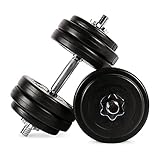 MSPORTS Hantelset Kurzhanteln 2er Set Premium 30 kg (2 x 15 kg) Hantelstange, Hantelscheiben und Sternverschlüsse I Hantelstangen gerändelt 30/31mm H