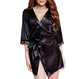 HCOO Kimono Robe Damen Long Satin Bademantel Seide Leichter seidiger Bademantel für Brautjungfern Brautparty Loungewear mit T