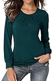 Flying Rabbit Damen Langarmshirt Damen Kurzarm Shirt Damen Langarm T-Shirt Rundhals Falten T-Shirt Casual Stretch Tunika Top Shirts Für Herbst & Frühling (dg, l)