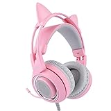 G951S Pink Gaming Headset, abnehmbare Katzenohren, integrierte 40 mm Fidelity Lautsprecher, 4D-Erfahrung für Mädchen und Frauen, mit 3,5 mm Stecker/Steuerbox (Pink)