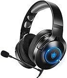 Headset PS4, Gaming Headset für PS5, Xbox One, Switch, PC, Kabel Gaming Kopfhörer mit Detachable Noise Cancelling Mik, 7.1 Bass Surround Wireless Bluetooth Headset, Drehbar Ear Cups, LED Licht - B