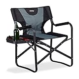 Relaxdays, schwarz-grau Regiestuhl mit Tisch, klappbarer Campingstuhl für Garten, Festival & Angeln, mit Getränk
