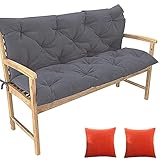 PDFF Gartenbankauflage, 3Er Bank Sitzkissen Und Rückenkissen Mit 2 Kissen, Hollywoodschaukeln Bankauflage, Gartenpolster Pflegeleicht,Dark Gray,47.2'x39.4'x4'