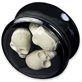 viva-adorno Double Flared Plug Flesh Tunnel Saddle Plug Totenköpfe 3D ohne Gewinde Kunststoff Acryl Größe 10 - 24mm Z421, 10