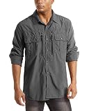 MAGCOMSEN Militär Hemd Herren Tactical Hemd Outdoor Sommer Langarmhemd UV-Schutz Hemd Herren Quick Dry Hemd Leicht Wandern Shirts Jagdhemd Safari Shirt Armee Hemd Dunkelgrau XL