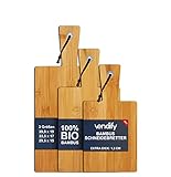 vendify® Schneidebrett 3er Set 100% Bambus Frühstücksbrettchen in 3 Größen - Antibakterielles Holz-Küchenbrett für Arbeitsp