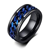 Banemi Edelstahl Ring Damen Breit, Ring Personalized Edelstahl Azul Negro Anillo de Cadena Giratorio Hypoallergen Verlobungsringe Freundgeschenk Größe 52 (16.6)