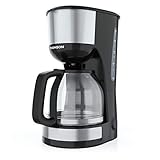 Thomson Kaffeemaschine Filtermaschine (1,25 Liter) THC0912IX - Filterkaffeemaschine für 10 bis 12 Tassen, Filter-Kaffeemaschine mit Dauerfilter, Glaskanne & Anti-Tropf-System, Schwarz-Silb