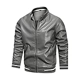 Herren Casual Leder Motorradjacke Zipper Biker Sport Warm Mantel Dicke Outwear Herbst Winter Parka Langarm Pullover Jumper Tops, A57_grau, XXXXL