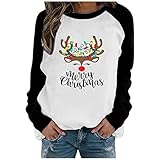 QI_LIANG Stilvolle Frauen beiläufige lose Partybluse Rundhalsausschnitt Langarm Fun Rentier Print Weihnachtssw