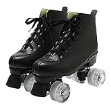 XVBVS Rollschuhe für Herren Damen, PU-Leder High-Top Rollschuhschuhe Zweireihige Roller Skates für Indoor Outdoor (46,Black)