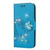 Homikon PU Leder Hülle Retro Schön Liebesblume Schutzhülle Brieftasche Glitzer Strass Diamant Handyhülle Kunstleder Silikon Tasche Ständer Book Case Kompatibel mit Samsung Galaxy J3 2017 - B