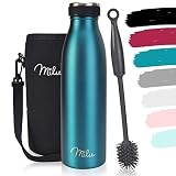 Milu Edelstahl Trinkflasche 500ml, 750ml, 1000ml – Thermosflasche, Isolierte Wasserflasche, Auslaufsichere Isolierflasche doppelwandig, Kohlensäure geeignet – inkl. Reinigungsbürste (Grün, 500ml)