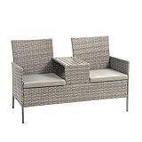 Ribelli Polyrattan Gartensitzbank mit Tisch, 2-Sitzer, für Garten und Terrasse, Gartenbank inkl. Sitzkissen, grau Gartenmöbel Loungemöbel Rattan Loung