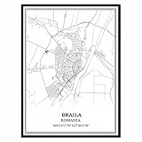 Blindenschrift Rumänien Karte Wandkunst Leinwand drucken Poster Artwork ungerahmt moderne Schwarz-Weiß-Karte Souvenir Geschenk Home D
