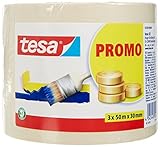 tesa Malerband ECONOMY - Vielseitiges Klebeband für Malerarbeiten ohne Lösungsmittel - Bis zu 4 Tage nach Gebrauch rückstandslos entfernbar, 3x 50 m x 30