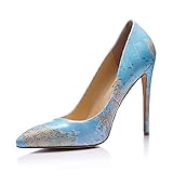 Reindee Lusion Damen High Stiletto Heels Pumps Musiknote bedruckt Spitze Zehen Sexy Schuhe, Hellblaue Weltkarte, 44 EU