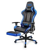 Gaming Stuhl Blau VADIM Ergonomischer Stuhl mit Fußstütze Computerstuhl 90-155 Grad verstellbar für die Arbeit zu H