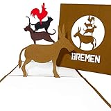 Pop Up Karte „Bremen - Bremer Stadtmusikanten“ - 3D Grußkarte als Souvenir, Geschenk, Geburtstagskarte, Einladungskarte & Gutschein zum Städtetrip nach B