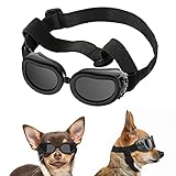 Lewondr Sonnenbrille für Hunde UV Schutzbrille, Hunde Winddichte & Antibeschlagbrille & Wasserdichter Hundebrille mit Einstellbar Gummiband für Kleine Hunde - Schw