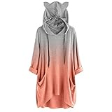 Supertong Damen Hoodie Übergroßer Kapuzenpullover Beiläufig Farbverlauf Pullover Sweatshirt Katzenohren Mit Kapuze Pulli Jumper Mädchen Große Größen Locker Kapuzenpulli Tops B